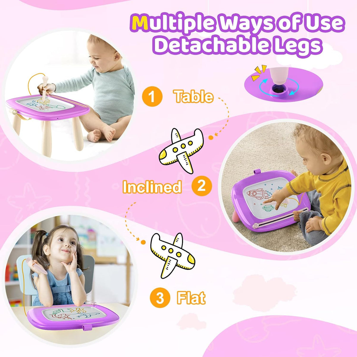 Kikidex Toddler Magnetic Drawing Board, Age 1-3, Purple, Toddler Girl Toys, Doodle Board Pad