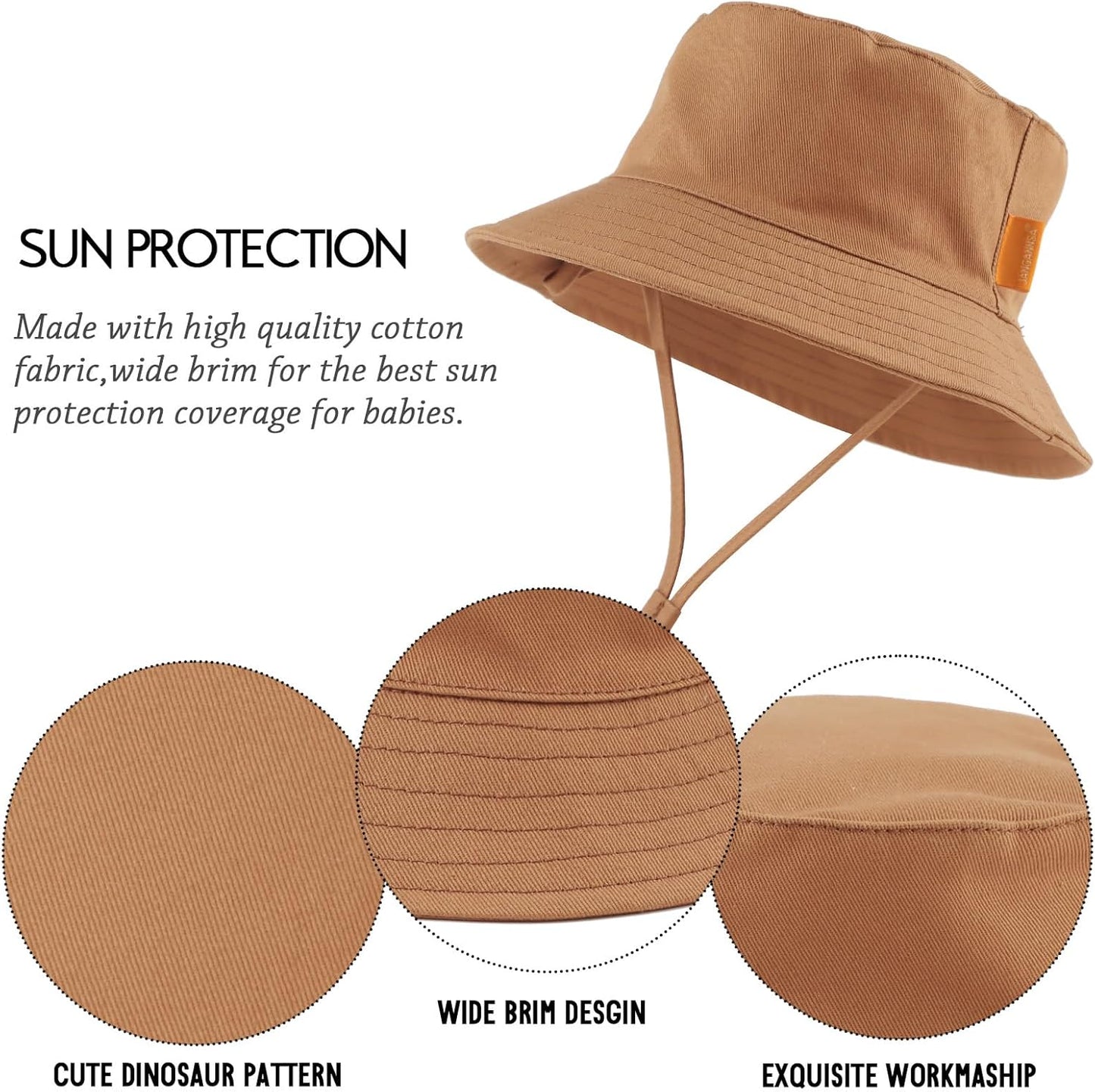 JANGANNSA Cotton Baby Sun Hat Infant Toddler Boys Girls Bucket Hats Summer Sun Protection Kids