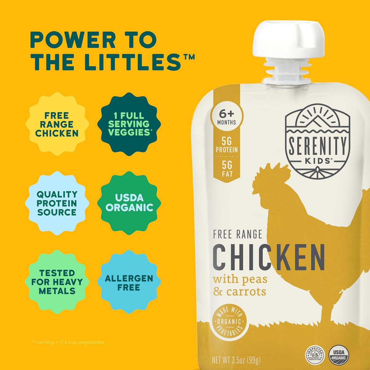 Serenity Kids 6+ Months Baby Food Pouches Chicken Puree - BPA-Free Organic Baby Food - Free-Range