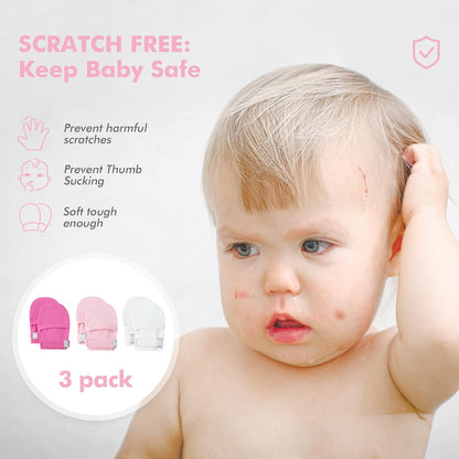 HAPIU Baby No Scratch Mittens Stay On, 100% Cotton Breathable, Adjustable Infant Gloves for Boys