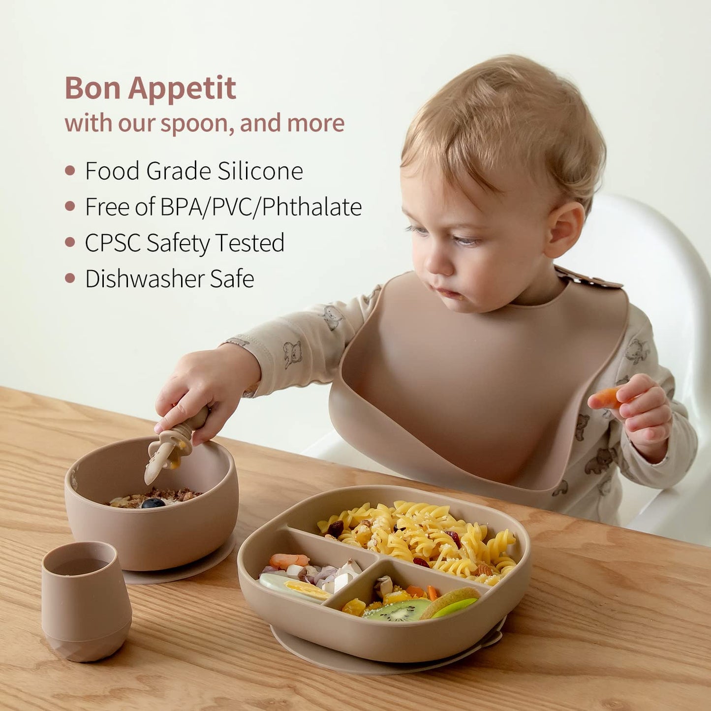 SAMiGO Silicone Baby Spoons Self Feeding 6+ Months - Infant Toddler Utensils - First Stage Baby Led