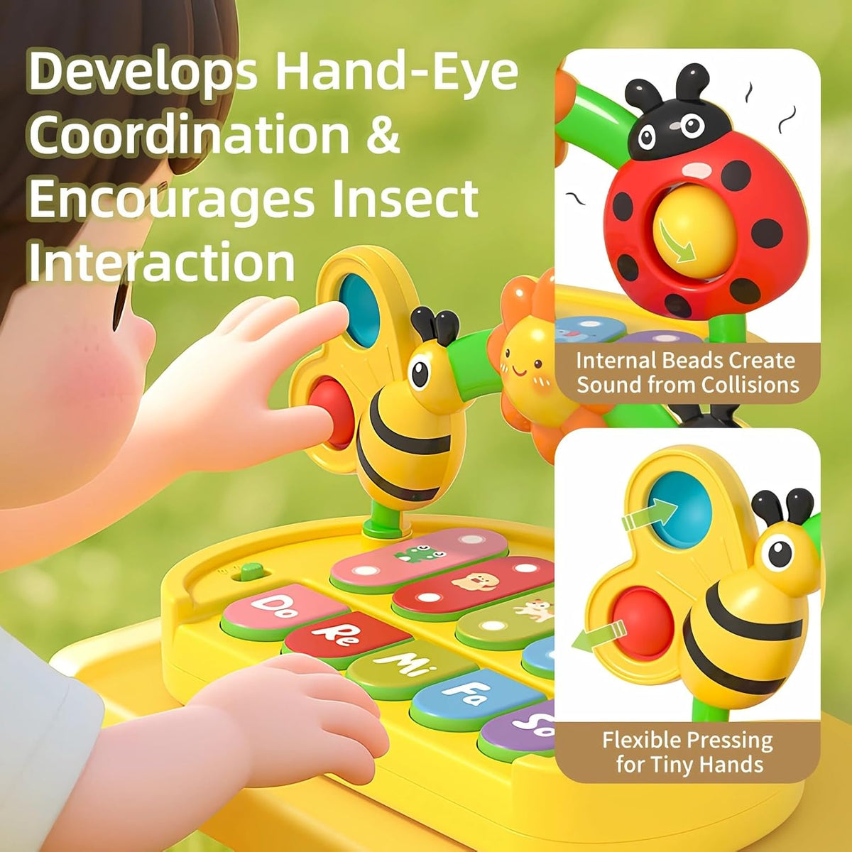 Baby Piano Toy for Kids 0-6-12-18 Months, Light Up Baby Keyboard Musical Toy with Press Pop