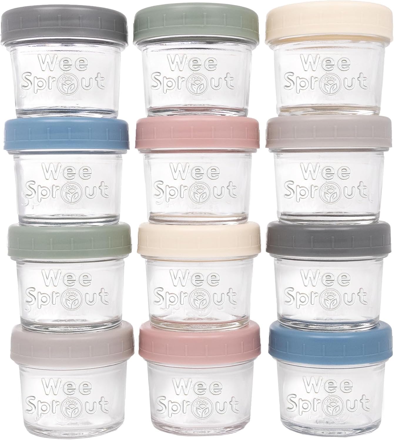 WeeSprout Glass Baby Food Storage Jars w/Lids (4 oz, 12 Pack Set) Snack, Puree, Reusable Small