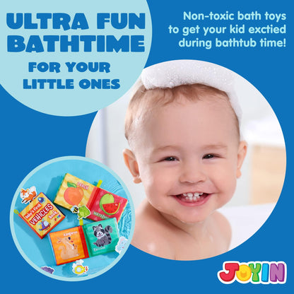 JOYIN 12 Pcs Bath Books, Nontoxic Fabric Soft Crinkly Cloth Books, Waterproof, Bathtub Pool and