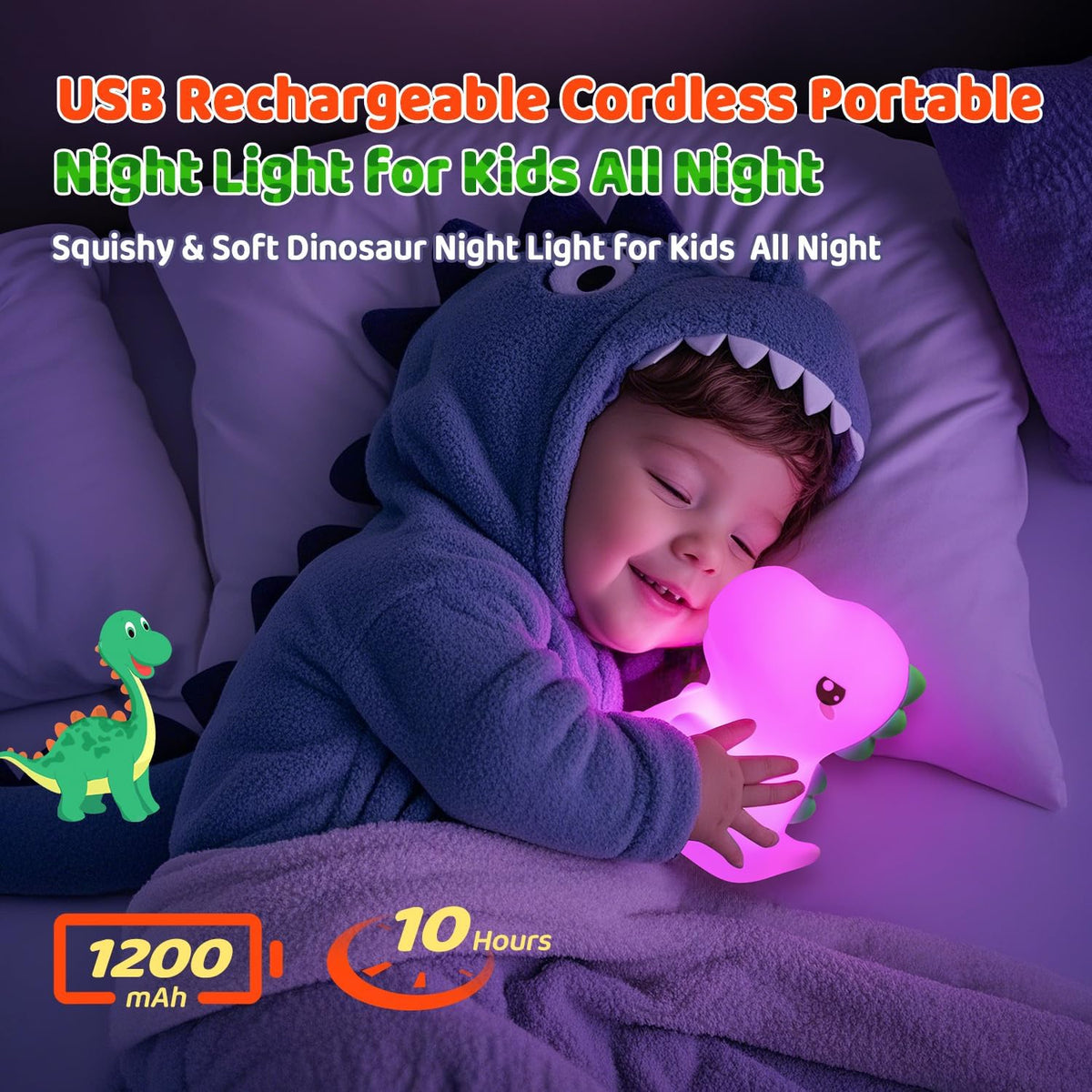 One Fire Dinosaurs Night Lamp, Remote 16 Colors Baby Night Lights for Nursery,Dimmable Dinosaur