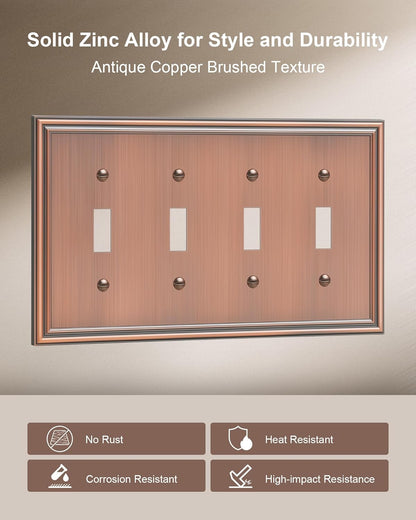 2-Pack Quad Toggle Light Switch Cover Plate, Durable Zinc Alloy Decorative Switch Plate Covers
