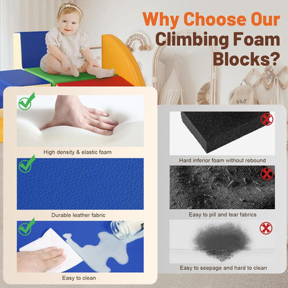 6-Piece Soft PU Leather Toddlers Climbing Toys, Baby Foam Climbing Blocks for Toddlers, Foam Play