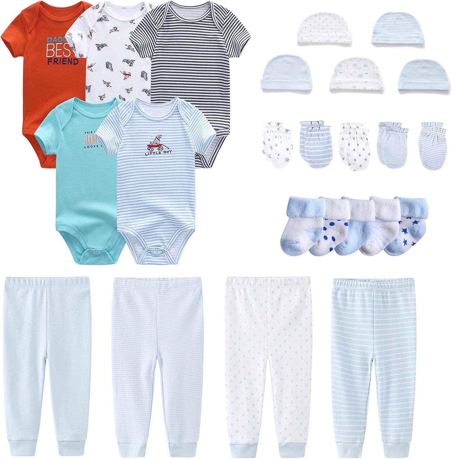 Newborn Layette Gift Set Bodysuits Pants for Baby Girl and Boy 24 Piece 100% Cotton Essentials and