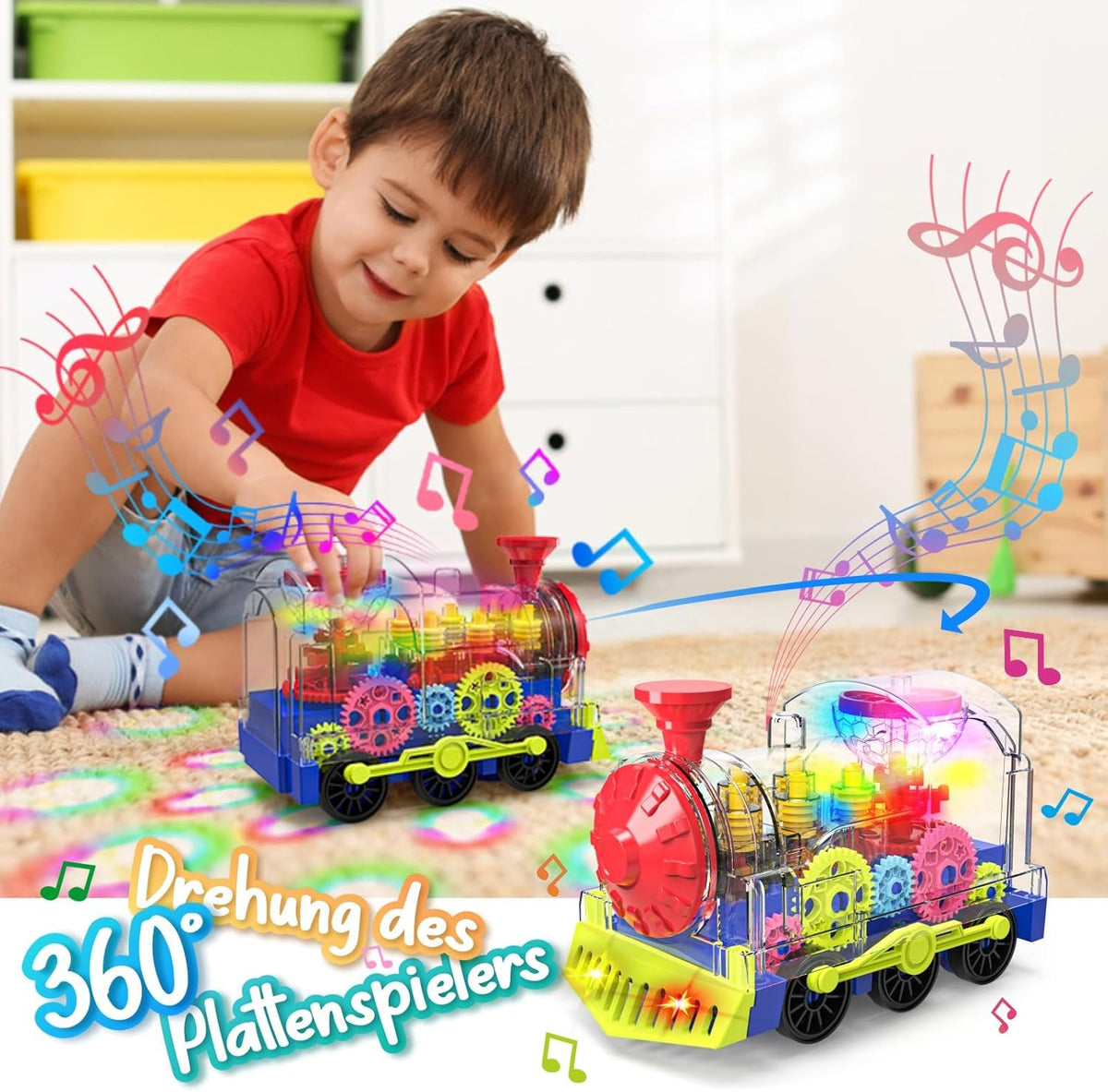 Kizeefun Light Up Train Toy for Toddlers: Transparent Gear Car Toy for Kids with Cool Light and
