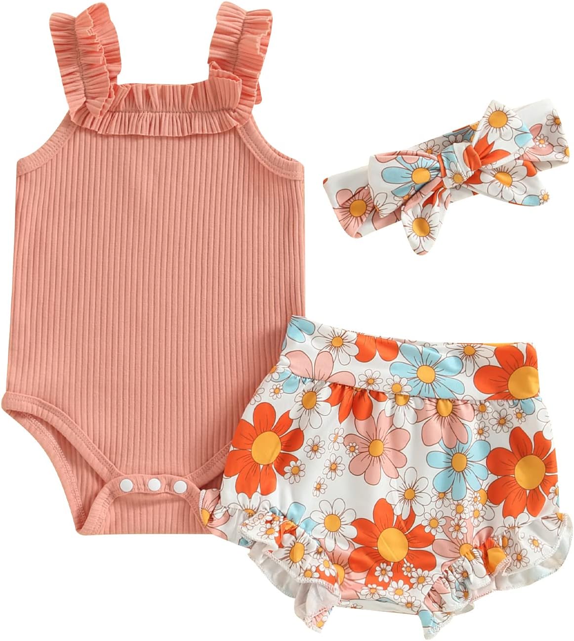 fhutpw Baby Girl Clothes Summer Cute Outfits 3 6 12 18 Months Spaghetti Strap Romper & Floarl