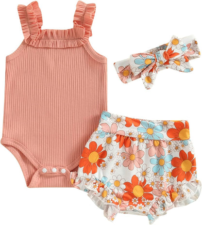 fhutpw Baby Girl Clothes Summer Cute Outfits 3 6 12 18 Months Spaghetti Strap Romper & Floarl
