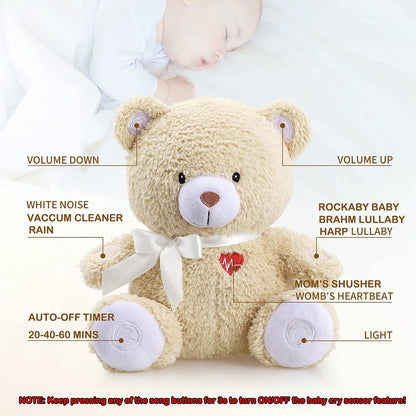 BEREST Sleeping Bear Baby Sleep Soother- Mom's Heartbeat White Noise Machine Infant Stuffed Animal