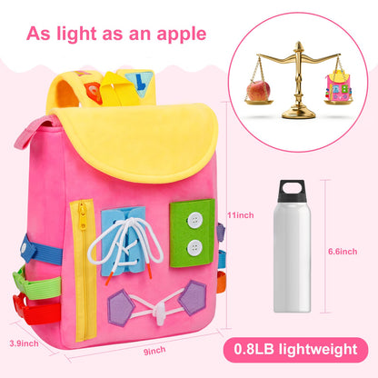 Busy Board - Toddler Backpack with Buckles and Learning Activity Toys - Develop Fine Motor Skills