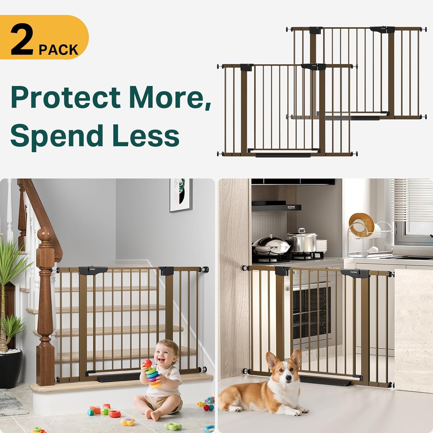 Cumbor 2 Pack 29.7-46" Baby Gate for Stairs, Mom's Choice Awards Winner-Auto Close Dog Gate for