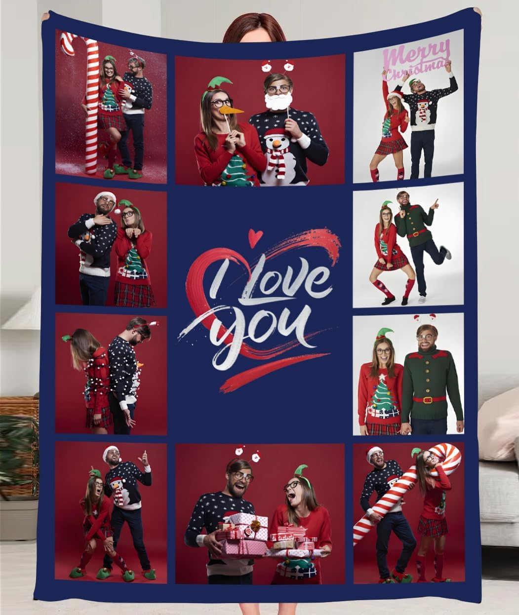 Custom Photo Blankets with Text, I Love You Halloween Decoration Gifts for Girlfriend Boyfriend