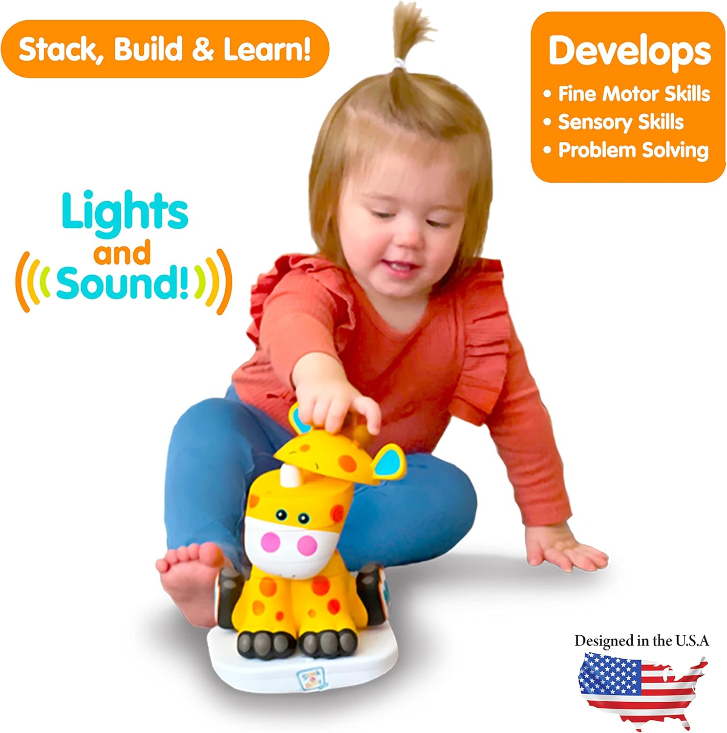 Stack-a-Roos Baby Giraffe by Salus Brands - Animal Stacking Toy, Educational Early Learning Toy for