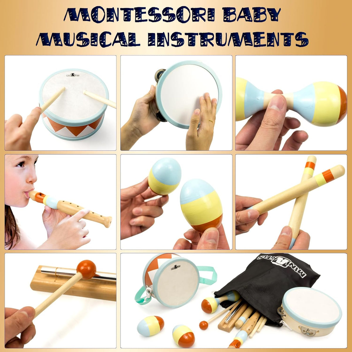MINIARTIS Toddler Musical Instruments - Montessori Wooden Musical Toys for Toddlers 1-3 | Modern