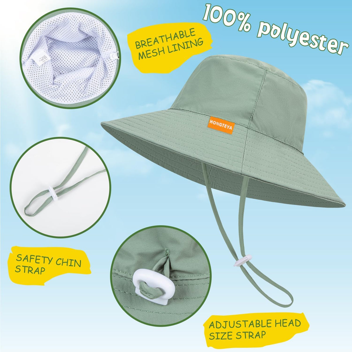 Baby Sun Hat Kids Summer UPF 50+ Toddler Bucket Hat Wide Brim Adjustable Beach Hats for Boys Girls