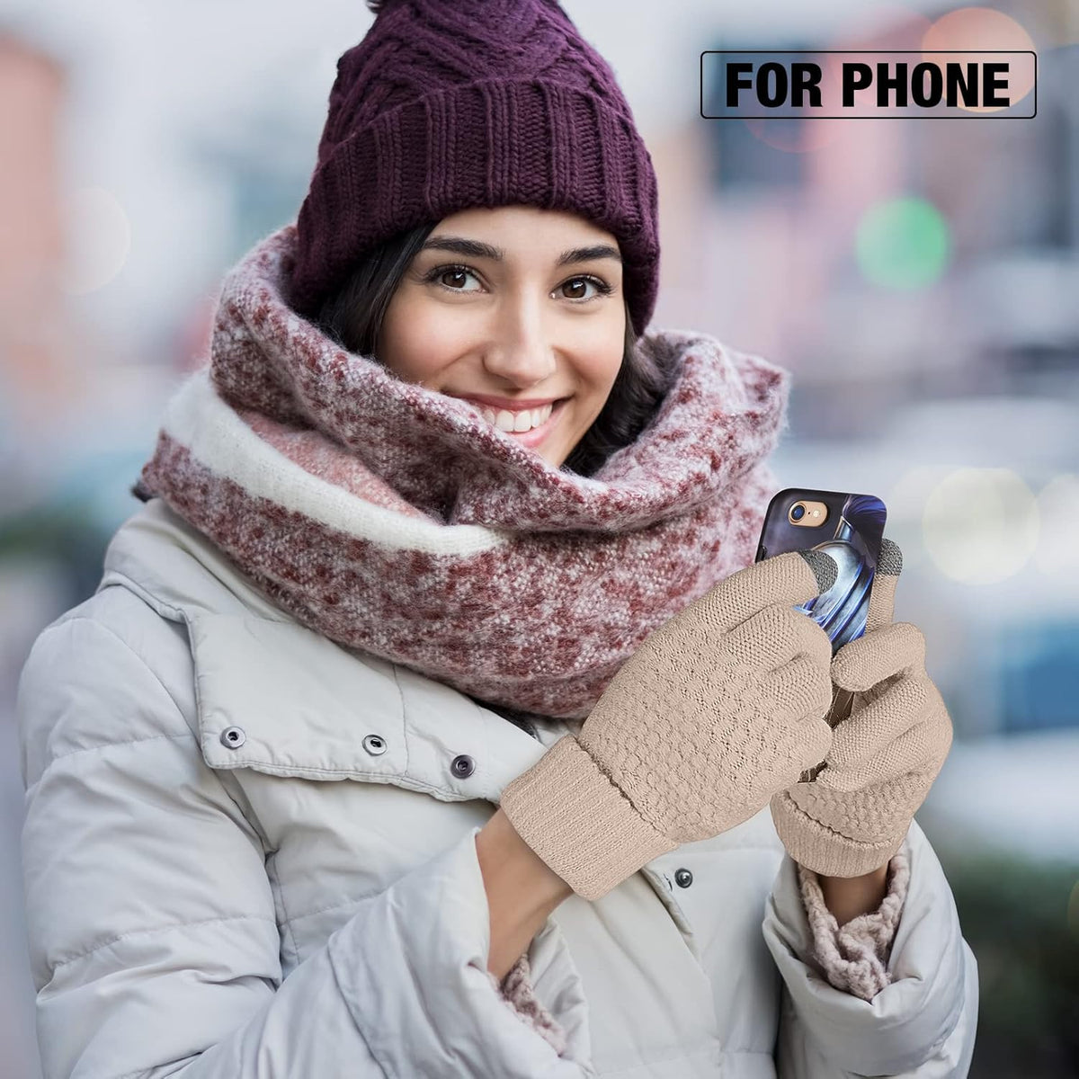 Geyoga 2 Pairs Women's Winter Touch Screen Gloves Soft Warm Fleece Lined Knit Elastic Cuff Winter