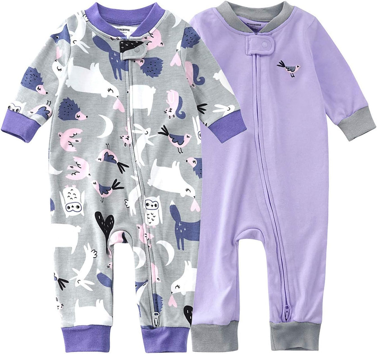 Teach Leanbh Baby 2-Pack Footless Pajamas Cotton Long Sleeve Printing 2 Way Zipper Romper Jumpsuit