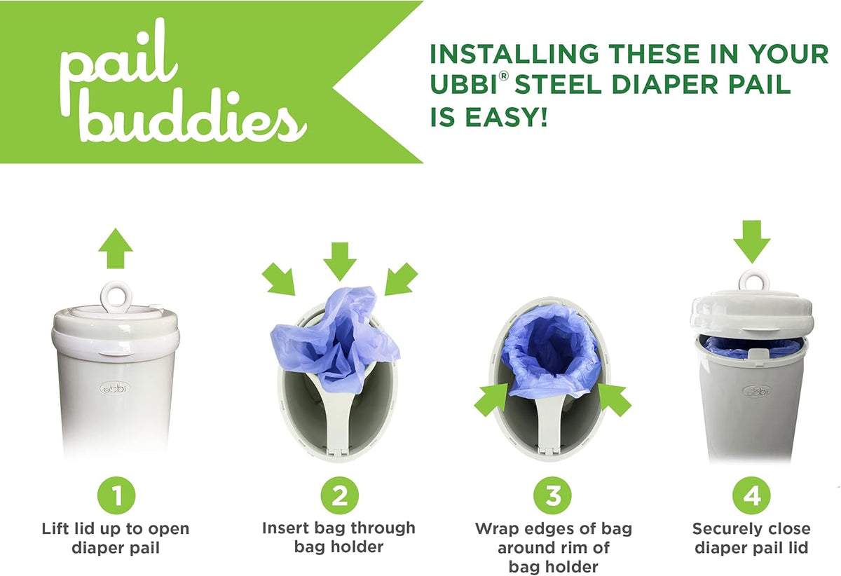 Pail Buddies Diaper Bags, 75 Count, Fresh Powder Scent, Compatible with Ubbi Diaper Pail, Made with