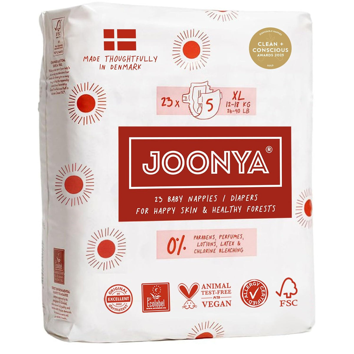 Joonya Baby Diapers, Size 5 XL (26-40 lb) - 1 Bag of 23 - New Range - NonToxic, Eco-Friendly, Ultra