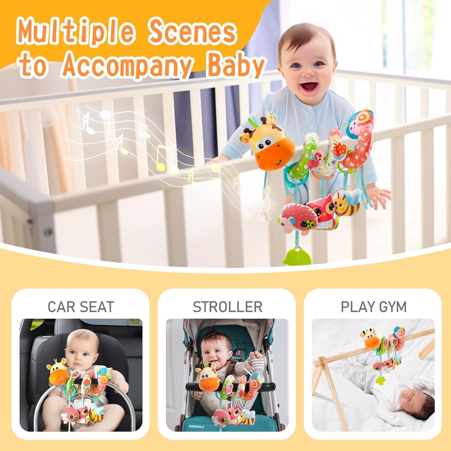 Jollybaby Crib Stroller Car Seat Toys for Baby 0-3-6-9-12 Months, Tummy Time Hanging Sensory Toys