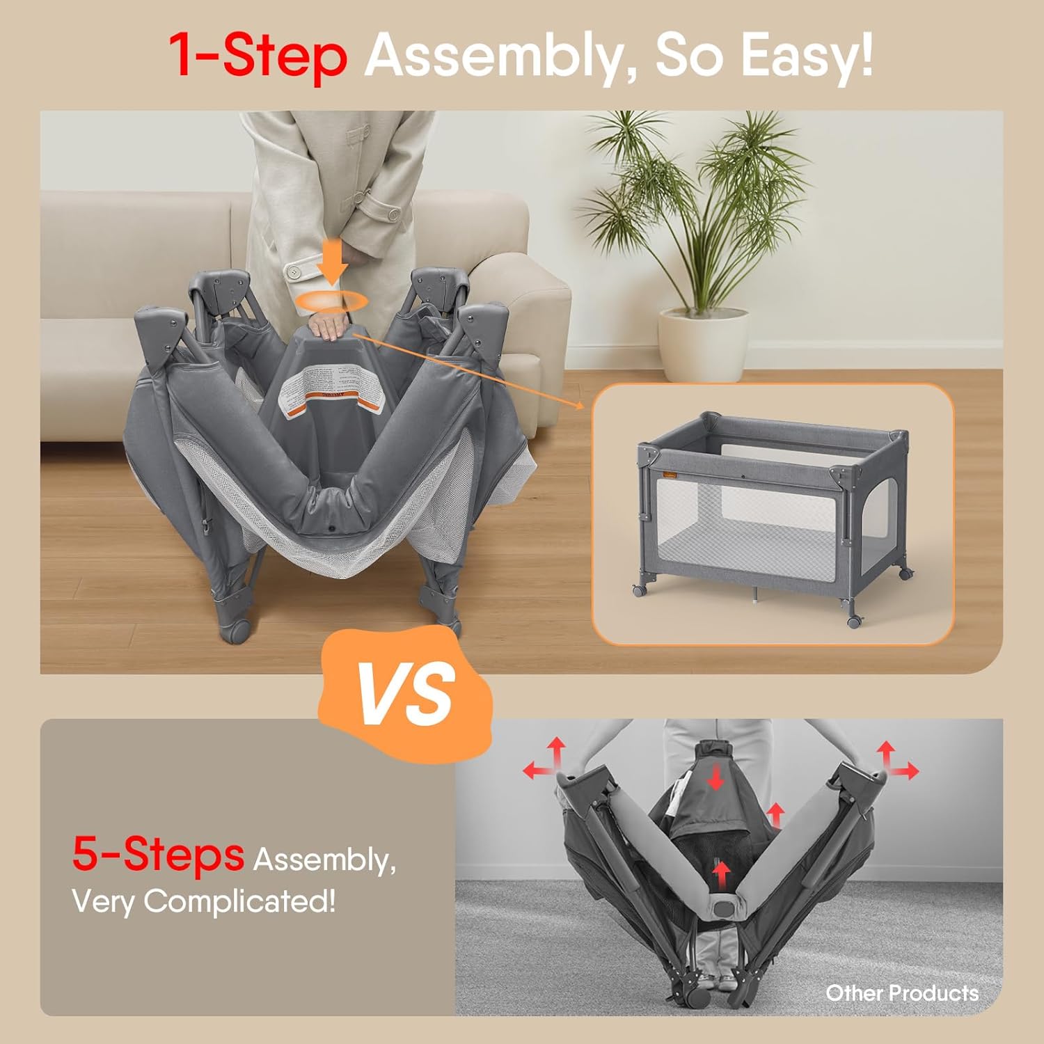 4 in 1 Baby Bassinet, Pack and Play, Bedside Crib Sleeper, Diaper Changer, Quickly Assembled and