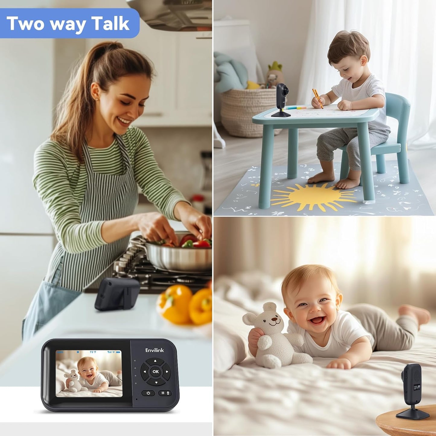 Baby Monitor with Camera and Audio, Video Baby Monitor WiFi Night Vision, 2.8" LCD Screen Baby