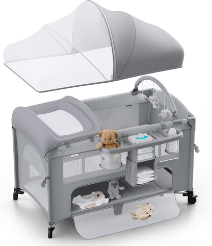 4 in 1 Baby Bassinet, Pack and Play, Bedside Crib Sleeper, Diaper Changer - Comes with Mattress