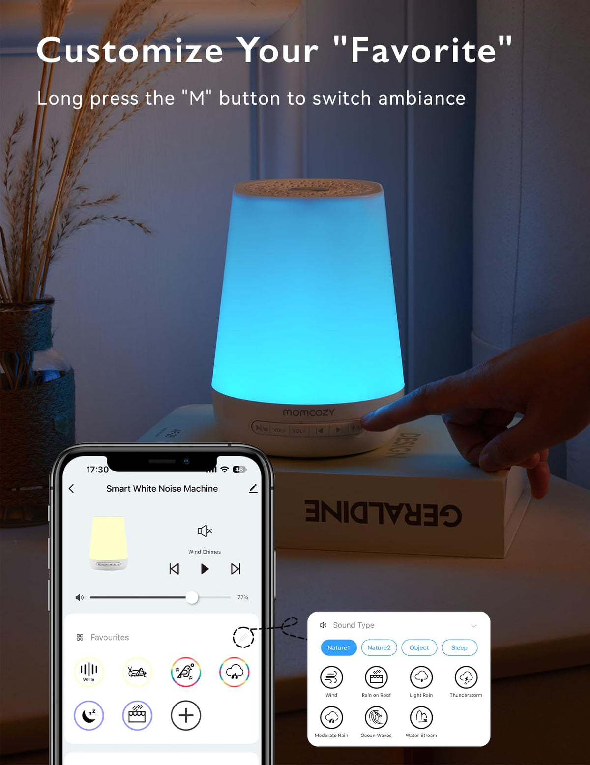 Momcozy Smart Baby Sound Machine with Night Light, White Noise Machine
