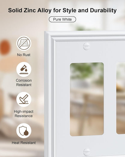 2-Pack Decorative Tripple Decorator Outlet Cover Plate, Durable Zinc Alloy Pure White Wall Plates