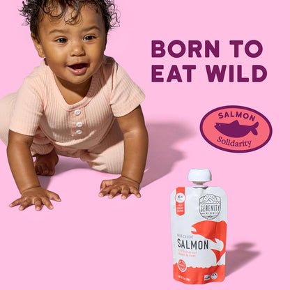 Serenity Kids 6+ Month Salmon Baby Food Pouches - BPA-Free Wild Caught Salmon & Organic Butternut
