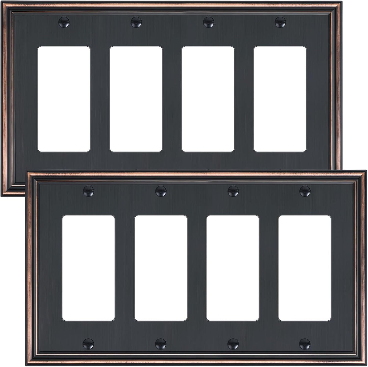 2-Pack Quad Decorator Outlet Cover Plate, Zinc Alloy Decorative Aged Bronze Switch Plates and