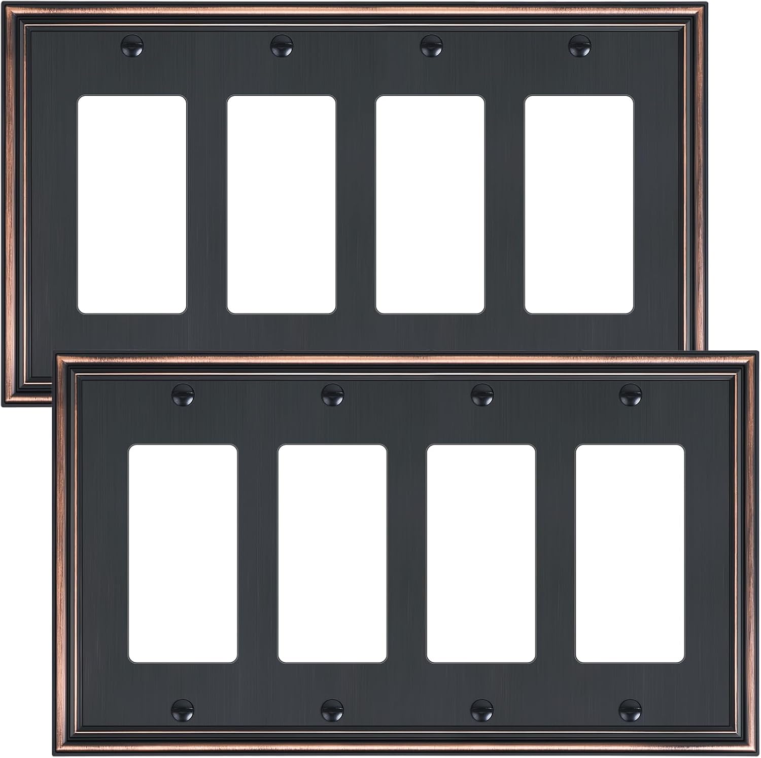 2-Pack Quad Decorator Outlet Cover Plate, Zinc Alloy Decorative Aged Bronze Switch Plates and