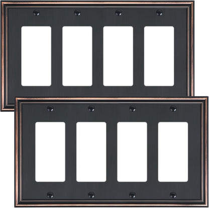 2-Pack Quad Decorator Outlet Cover Plate, Zinc Alloy Decorative Aged Bronze Switch Plates and