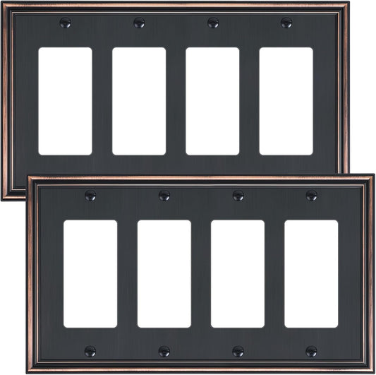 2-Pack Quad Decorator Outlet Cover Plate, Zinc Alloy Decorative Aged Bronze Switch Plates and