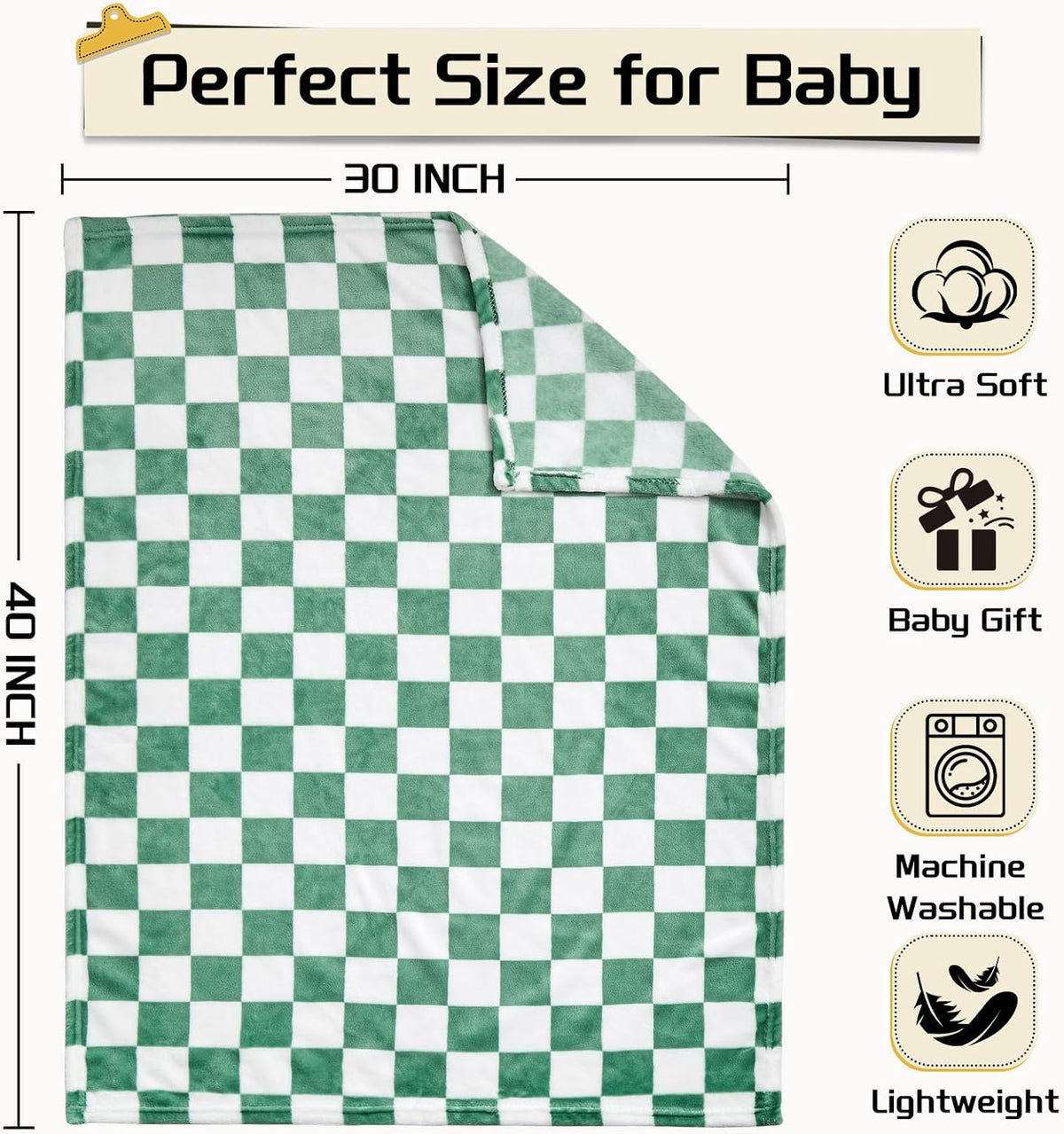 Yurhap Checkered Baby Blanket Fleece Baby Blankets for Boys, Ultra Soft Cozy Fluffy Infant Toddler