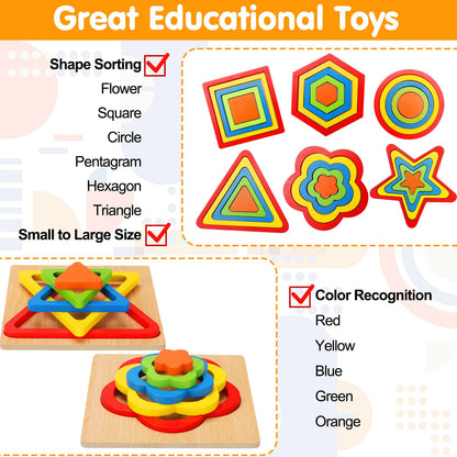 Toddler Puzzles Montessori Toy Wooden Shape Sorting Puzzle Educational Toy