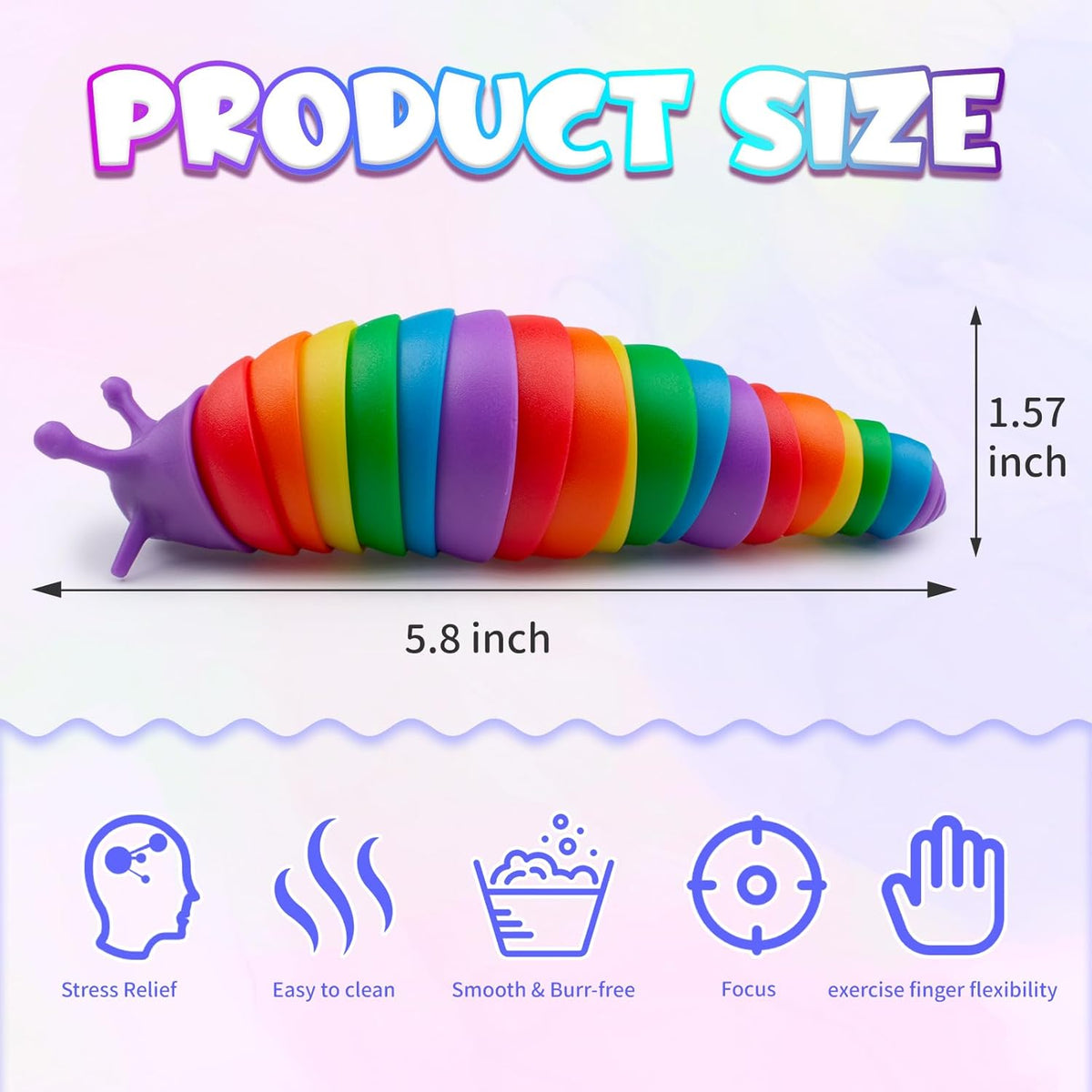 Cevioce 3 PCS Fidget Toys Slug for Adults & Kids Sensory Toys for Kids 8-12 Colorful Autism Toys
