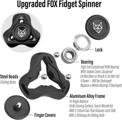 Freelove Upgraded Fox Tri 1.8'' Fidget Spinner with Steel Beads, Luminous Metal Spinners Toys for