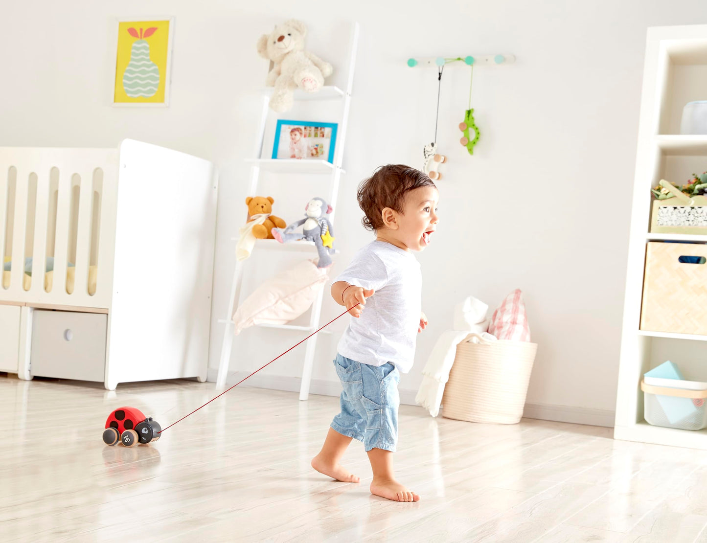 Hape Ladybug Pull-Along | Easy Pull Flapping Wooden Toddler Toy, Multi-Color