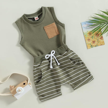 Kupretty Baby Boy Summer Clothes Sleeveless Tank Tops Vest T-Shirt + Casual Shorts Toddler Outfits
