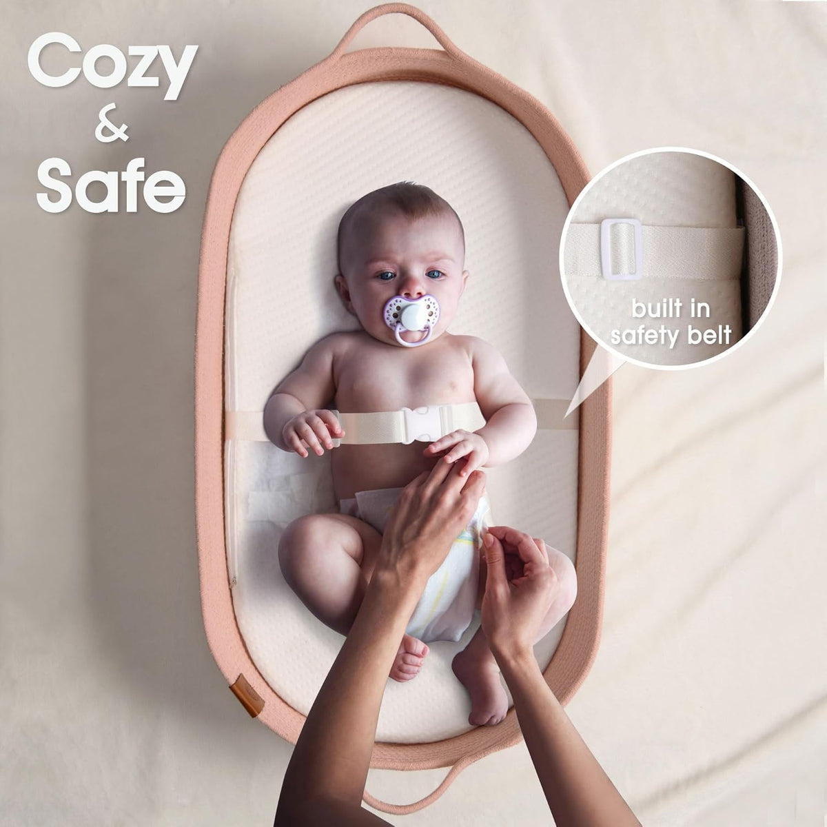 J&JOO Baby Changing Basket includes Diaper Caddy - Breathable & Waterproof Dual-Cover, Portable