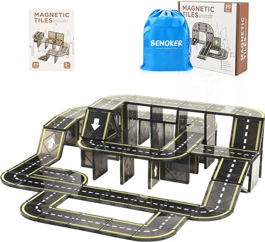 Magnetic Tiles Road Set, STEM Magnet Building Blocks for Toddler Kids, Montessori Educational Toy