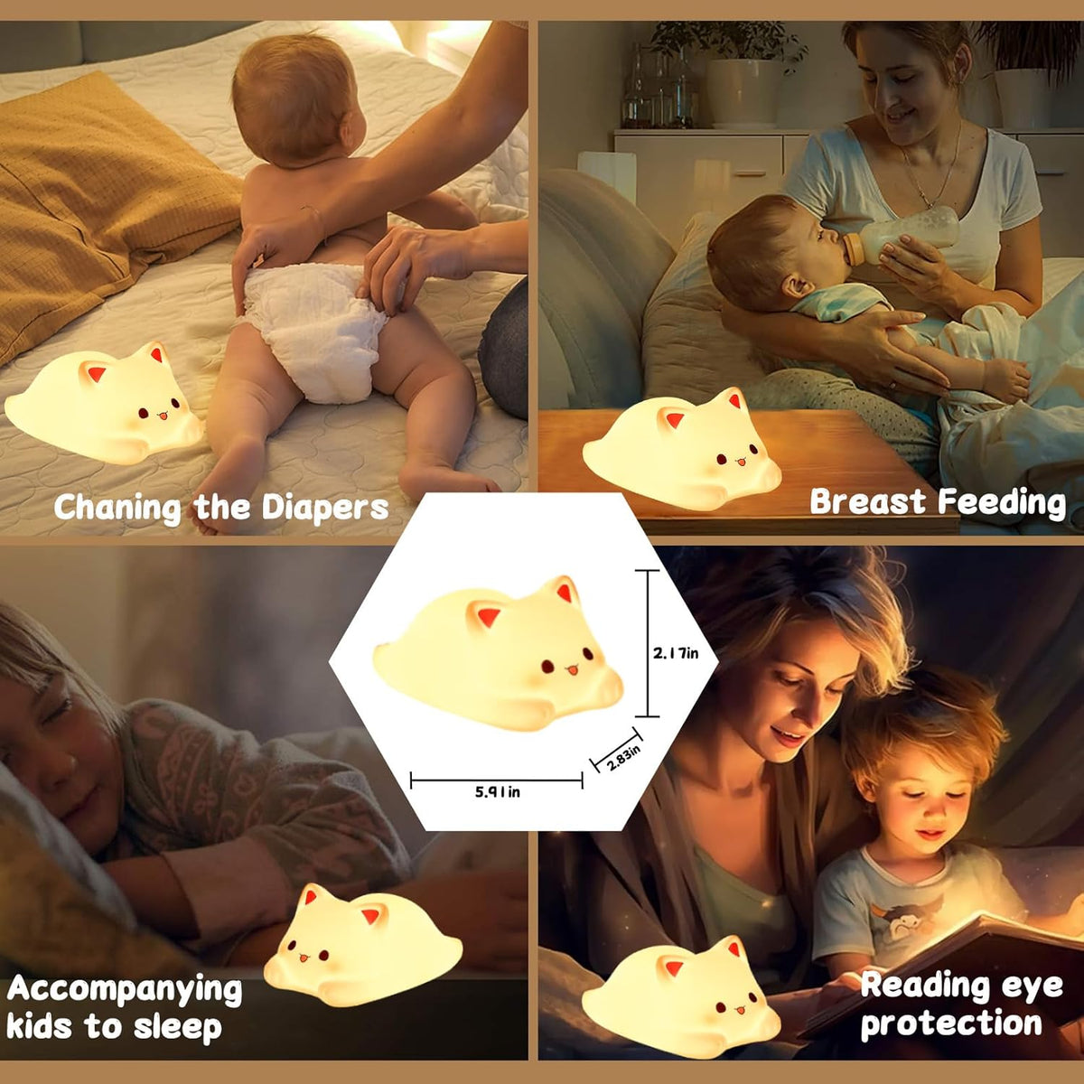Tremdwoto Cat Night Light for Kids,Cute Colorful Night Light Baby Girl Squishy Night Light Lamp 1/3