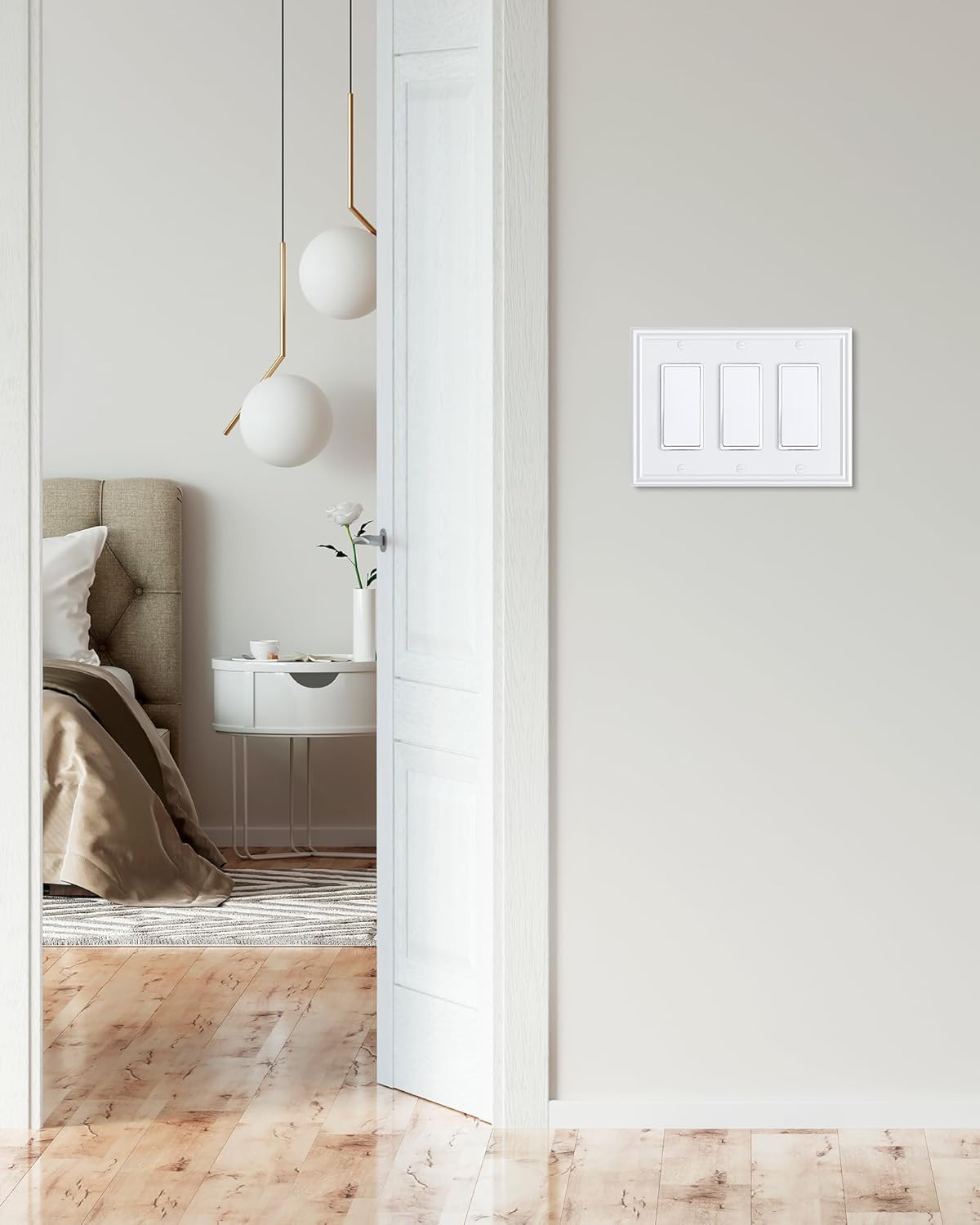 2-Pack Decorative Tripple Decorator Outlet Cover Plate, Durable Zinc Alloy Pure White Wall Plates