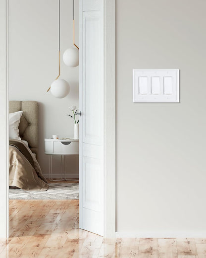 2-Pack Decorative Tripple Decorator Outlet Cover Plate, Durable Zinc Alloy Pure White Wall Plates