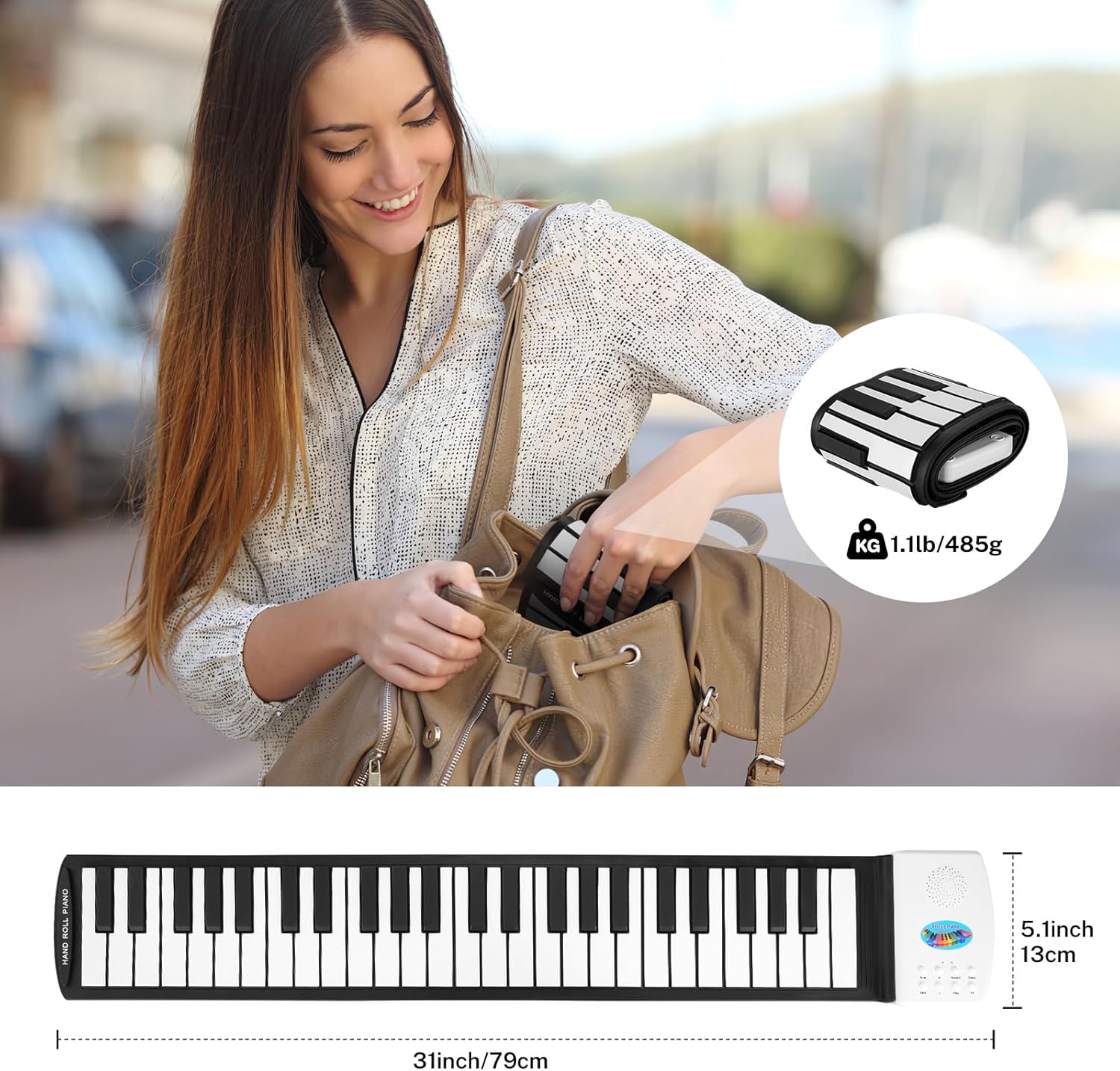 49 Key Roll Up Keyboard Piano, Portable Digital Electric Foldable Piano Keyboard, Rechargeable, 47