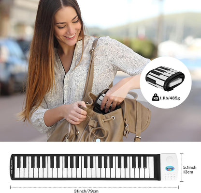 49 Key Roll Up Keyboard Piano, Portable Digital Electric Foldable Piano Keyboard, Rechargeable, 47